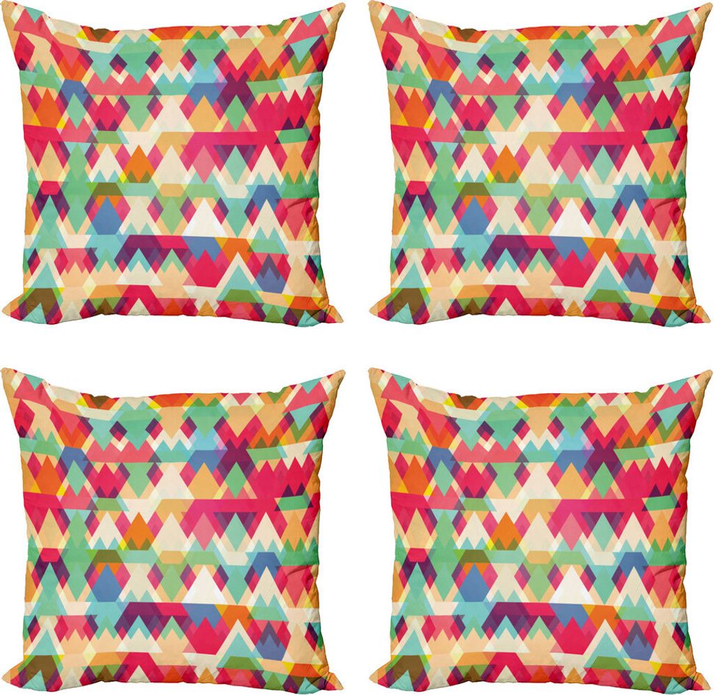 ABAKUHAUS Indie Kissenbezug Set (4 Stück), Bunte Triangles, Moderner Doppelseitiger Digitaldruck, 50 cm x 50 cm, Mehrfarbig