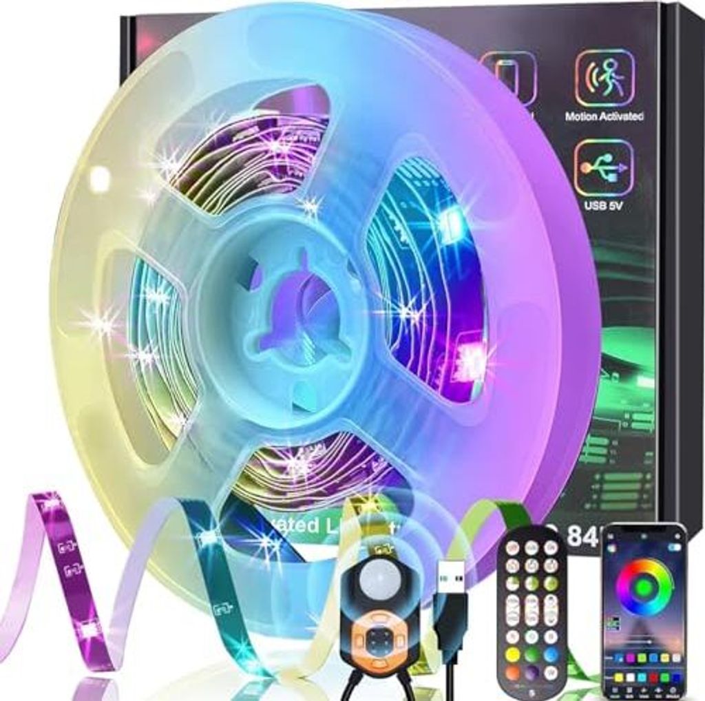 Meiyue LED -Streifen -Bewegungssensor 6 m, RGB -PIR -Sensor, Fernbedienung und App -Steuerung, 3 Modi, Musiksynchronisierungsbluetooth -Bett, Treppe,