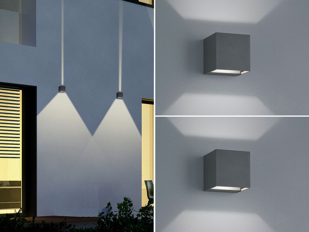LED Außenwandlampen Kubus 2er Set UP and DOWN Anthrazit Außenbeleuchtung Haus