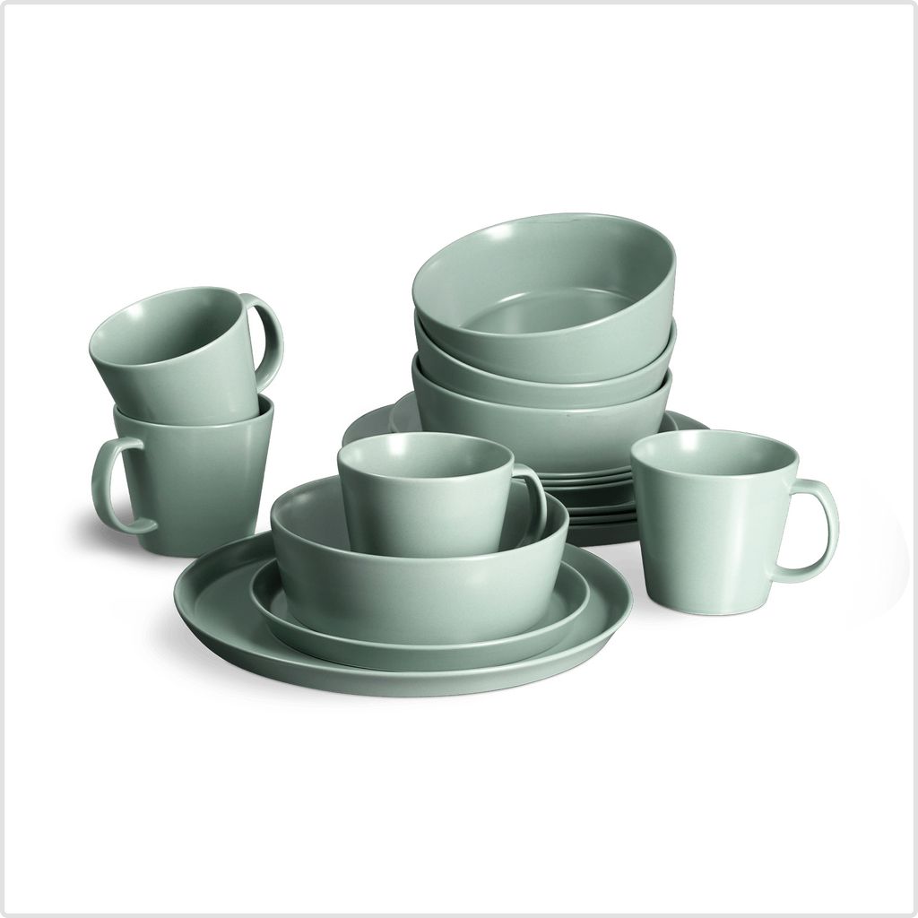 SPRINGLANE Geschirrset 16-tlg. Sweet Scandi, Mintfarbiges Geschirrservice für 4 Personen aus New Bone Keramik, skandinavisches Design, matt