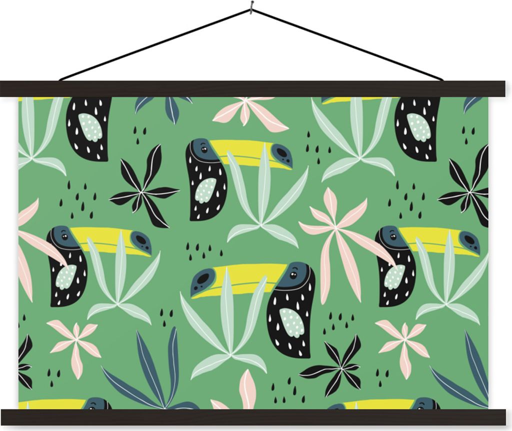 MuchoWow Textilposter Tukan - Blätter - Dschungel 60x40 cm mit schwarzem Rahmen - Hölzernes