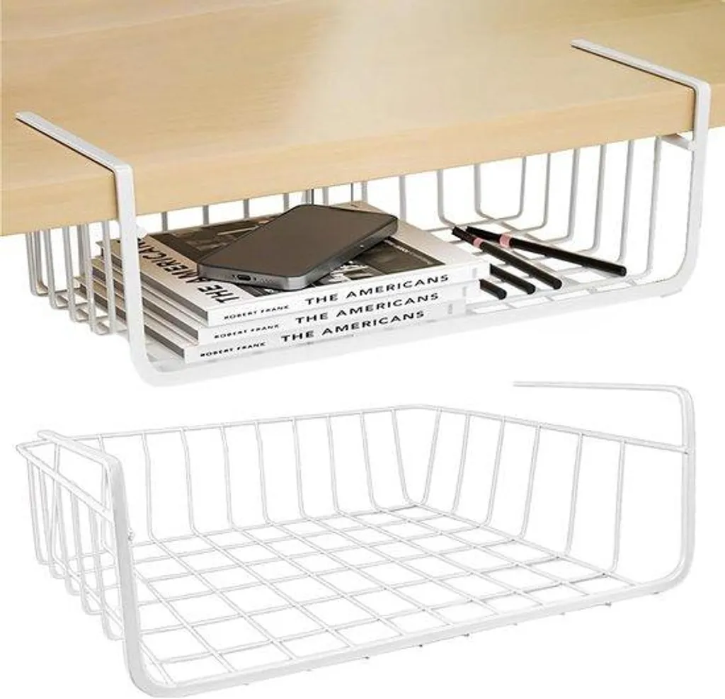 Panier suspendu étagère en métal blanc 30cm - Rangement Cuisine & Bureau