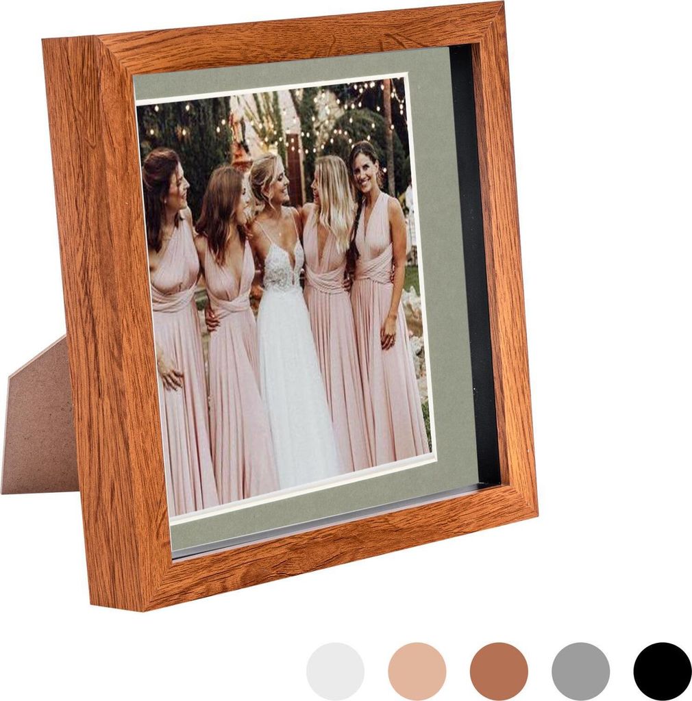 Nicola Spring 8 x 8 3D-Schatten-Kasten-Foto-Rahmen - Pop-up-Anzeige Bilderrahmen mit 6 x 6 Montage - Glas Aperture - Dark Wood / Grau