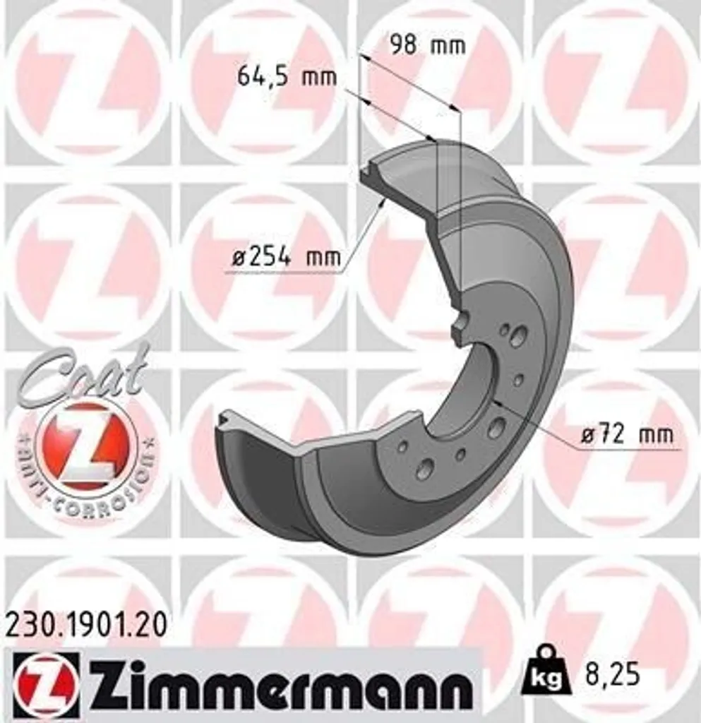 Tambour de frein Zimmermann haute résistance pour Ducato et Boxer 230.1901.20