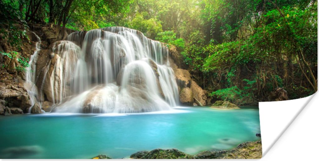 MuchoWow Poster Wald - Wasserfall - Natur 160x80 cm - Foto Poster