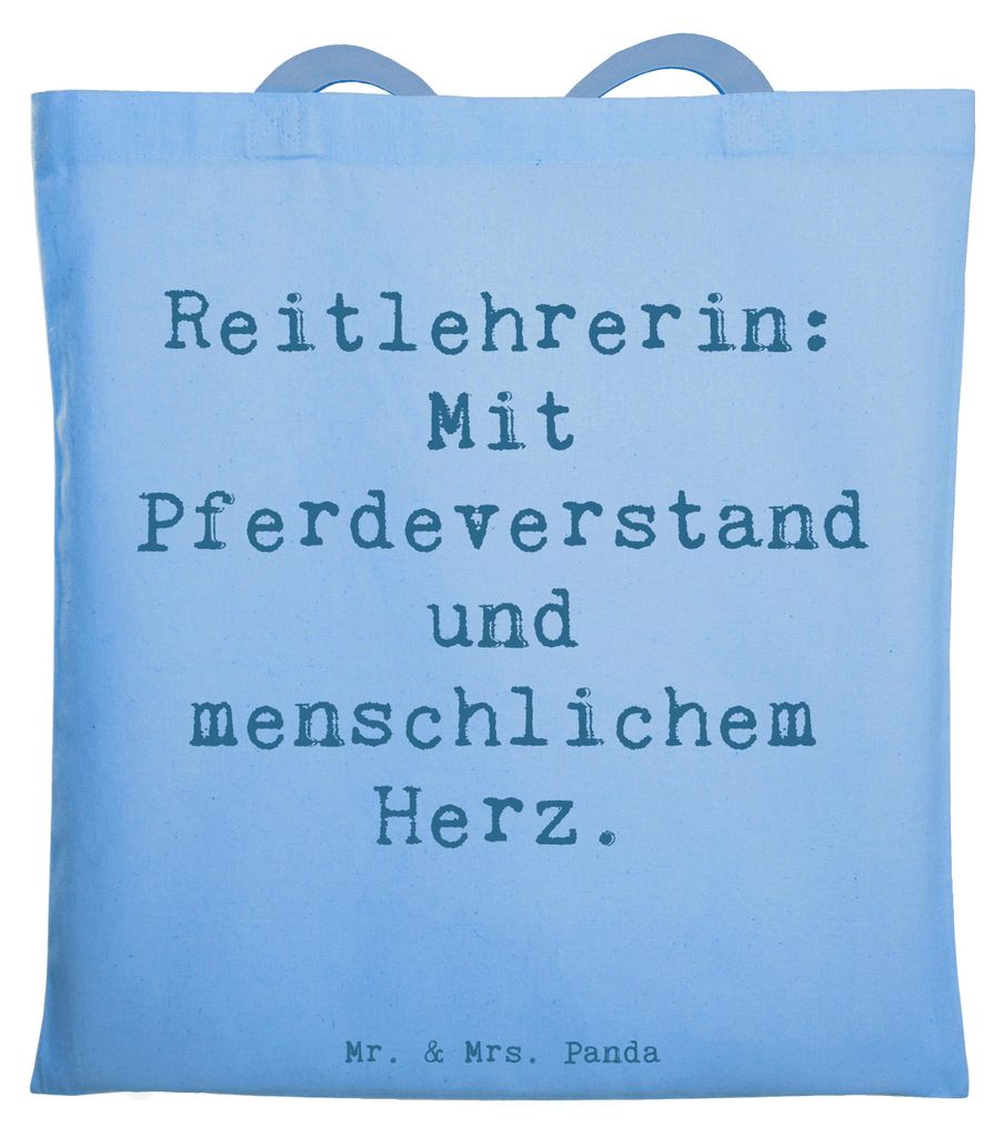 Mr. & Mrs. Panda Uni Tasche Spruch Reitlehrerin Herz - Sky Blue - Geschenk, Jutetasche, pferdefreundlich, Berufsalltag, Laptoptasche, Beruf, Einkau...
