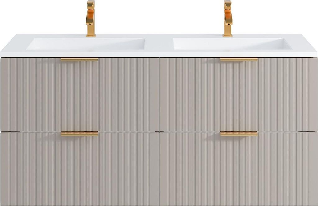Rillenförmiger Hängeschrank mit Einbaubecken - Beige - 120 cm - ZEVARA