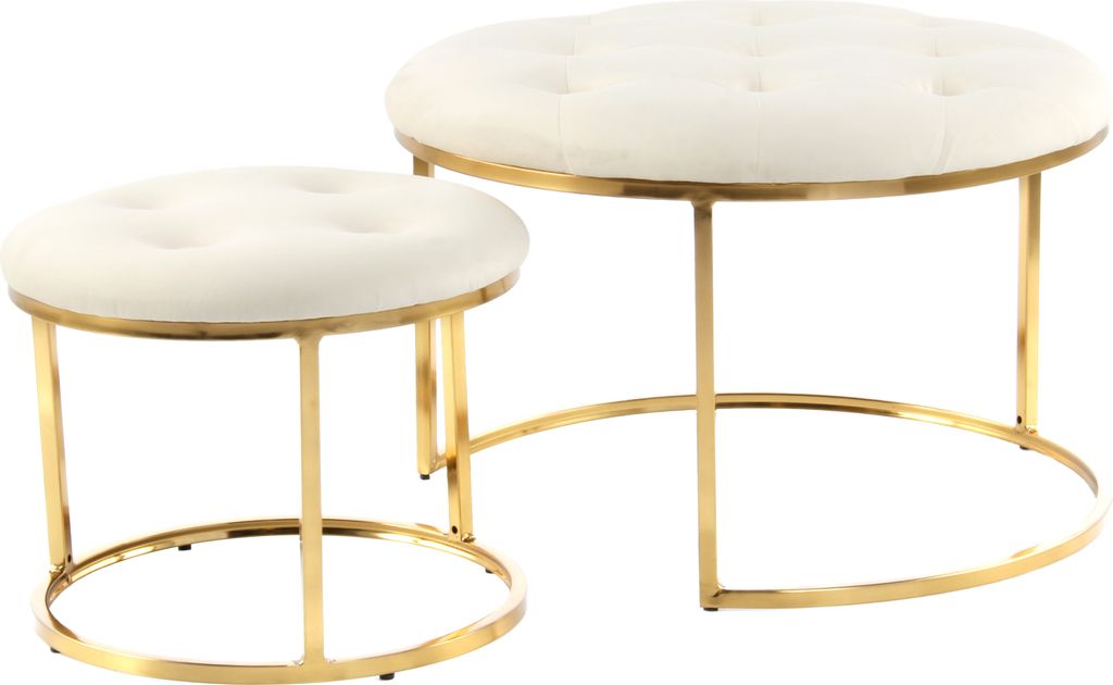 Hocker Becky 800 2er-Set Elfenbein / Gold Produktbild 