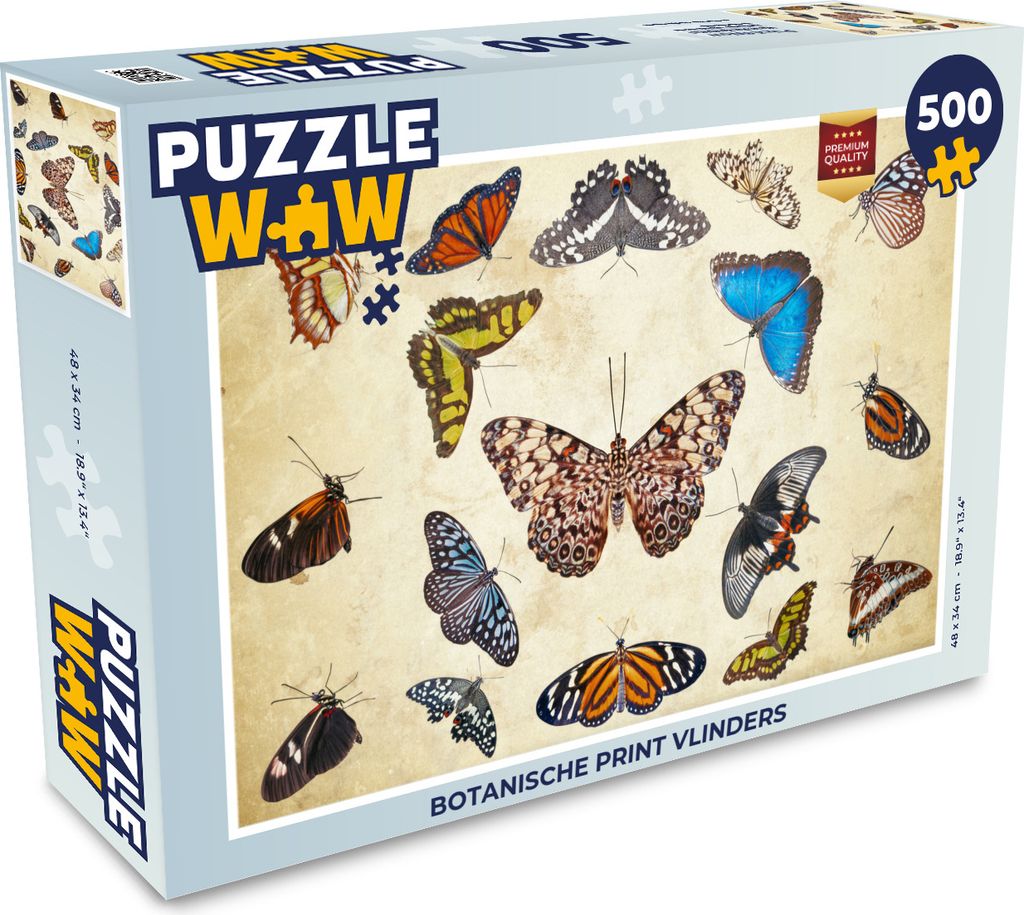 MuchoWow Puzzle 500 Teile Botanischer Druck Schmetterlinge - 500 Teile - Kinder - Selberbauen - Puzzlespiele