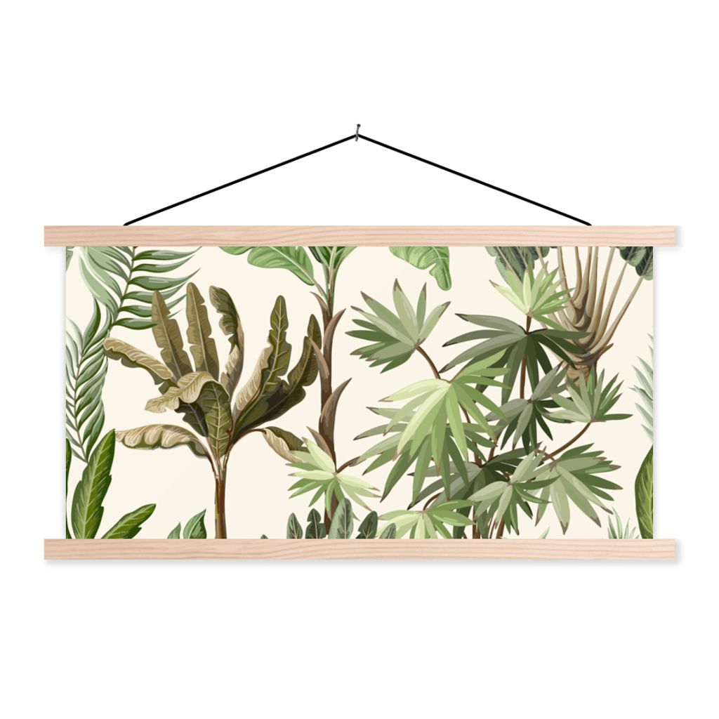 MuchoWow Textilposter Dschungel - Palme - Bananenstaude - Kinder - Natur - Pflanzen 60x30 cm mit holzfarbenen Rahmen - Dekoration