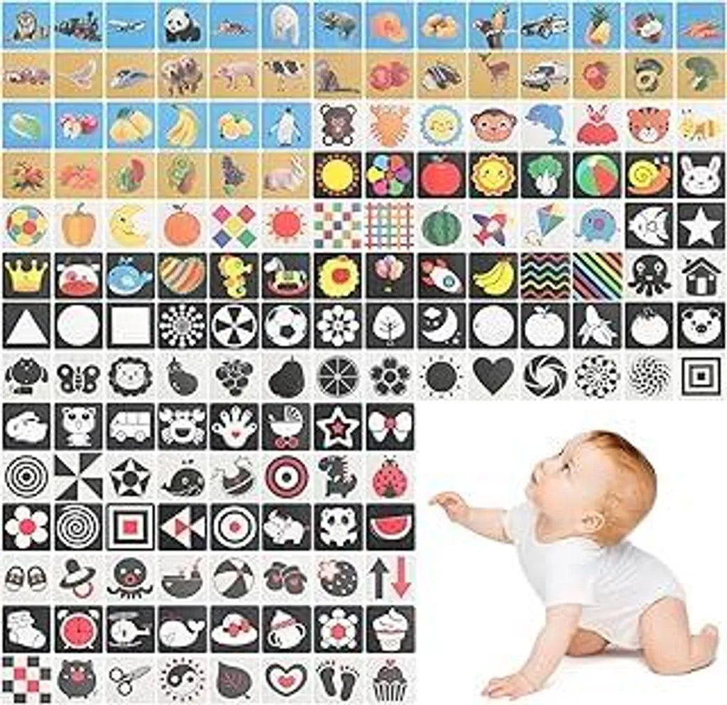 Schede Visive Neonati Montessori Bianco e Nero 160 Immagini Design