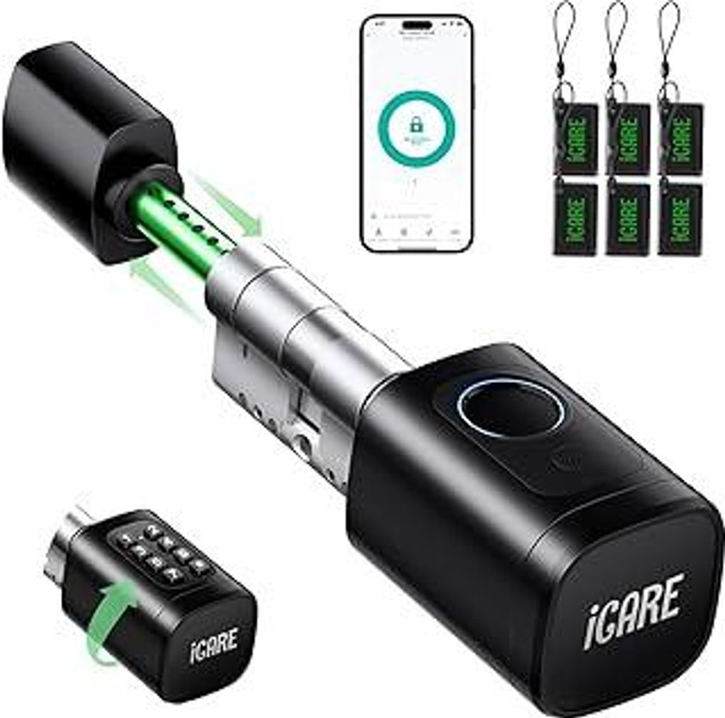 Türschloss Fingerabdruck, Verstellbares Elektronisches Türschloss 60-90mm (30/30, 45/45), Smart Lock für die Haustür mit RFID, App, Bluetooth, ...