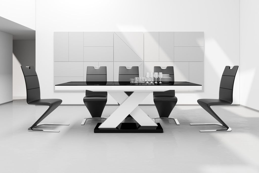 Design Esstisch Tisch HE-888 Schwarz / Weiß Hochglanz ausziehbar 160 bis 210 cm