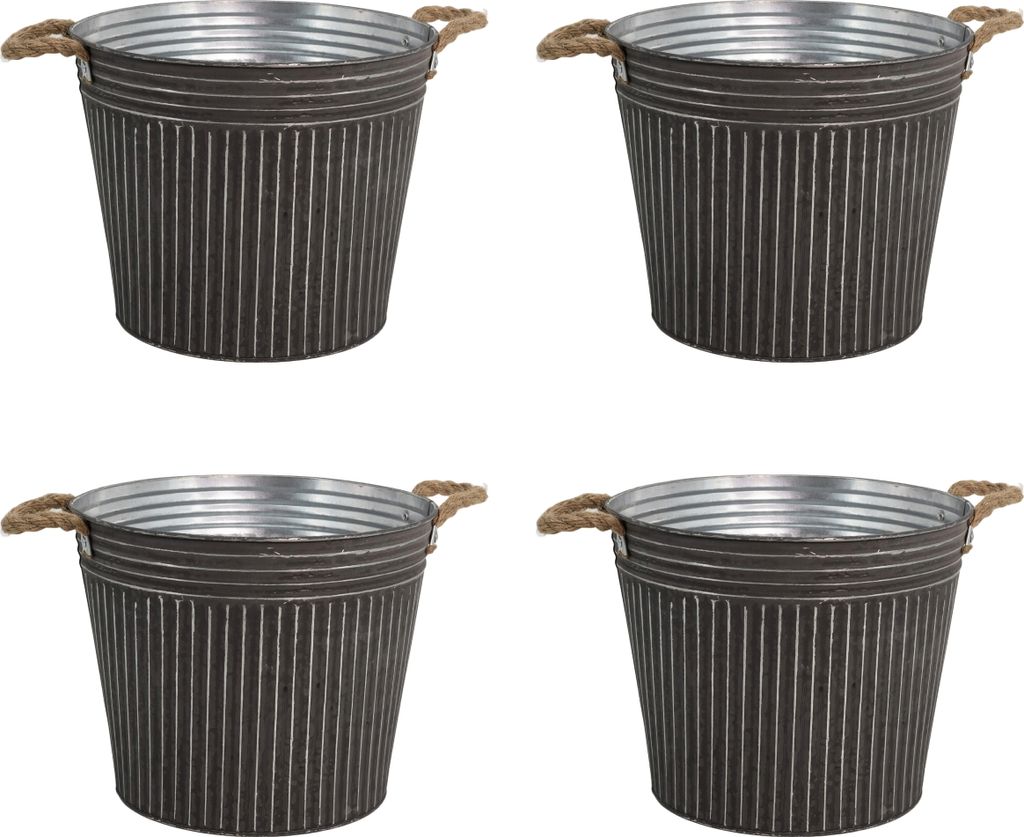 Metall Blumentopf grau Ø 27 x 23cm - 4 Stück Pflanz-Töpfe Übertopf bepflanzbar