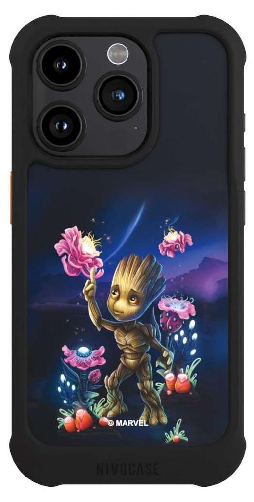 NIVOCASE Hülle für Apple iPhone 15 Pro Stoßfeste Handyhülle NIVOmax Case Schwarz Marvel Guardians Of The Galaxy Baby Groot