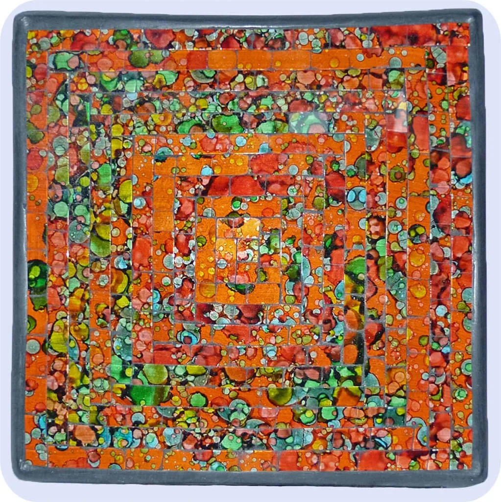Bol déco mosaïque orange artisanat pierres en verre design multicolore