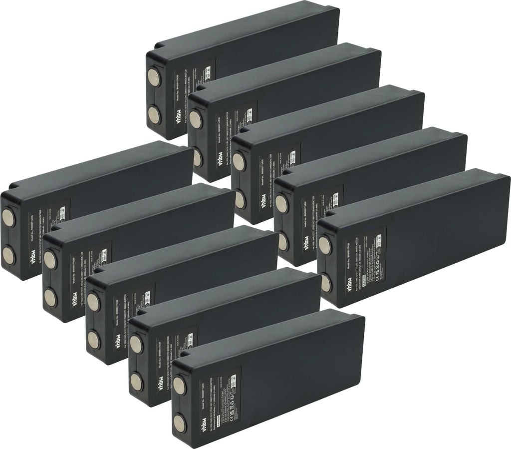 vhbw 10x Akku kompatibel mit Scanreco RC590, RSC7230, RSC7220, RC960 Industrie-Funkfernsteuerung Fernbedienung (2000 mAh, 7,2 V, NiMH) - Schwarz