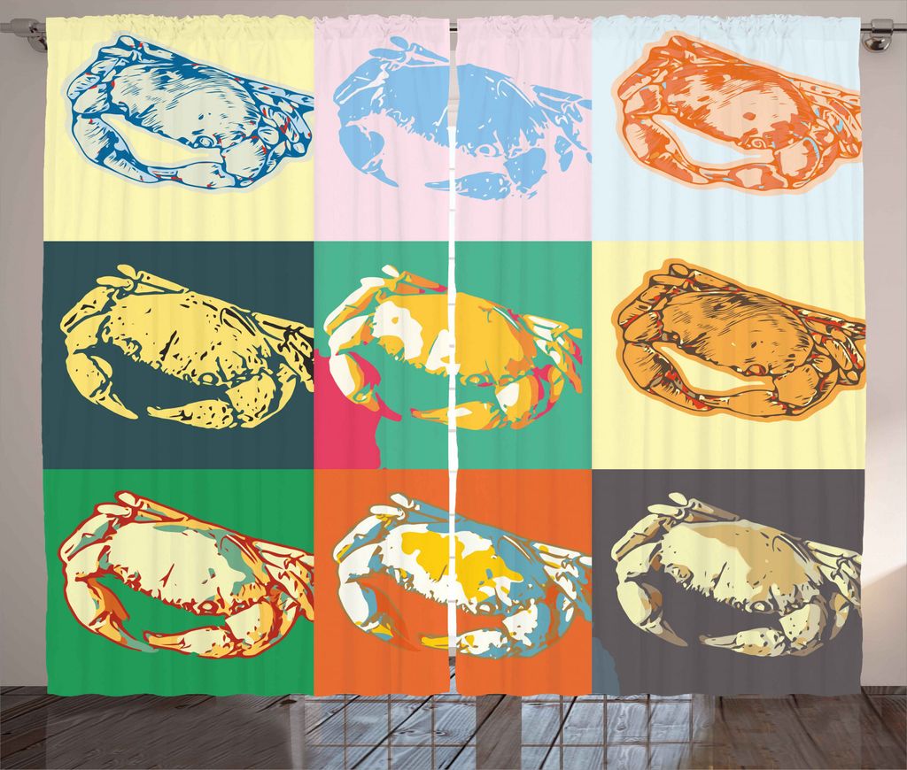 ABAKUHAUS Pop-Art Rustikaler Vorhang, Zusammensetzung von Crabs, Wohnzimmer Universalband Gardinen mit Schlaufen und Haken, 280 x 245 cm, Pale Gelb...