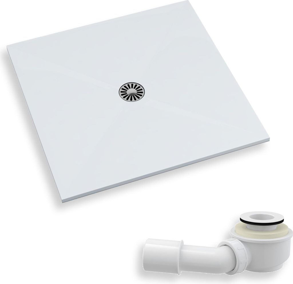 BADLAND Duschwanne Quadratisch De Luxe 100x100x3,5 cm mit Ablaufgarnitur Gratis
