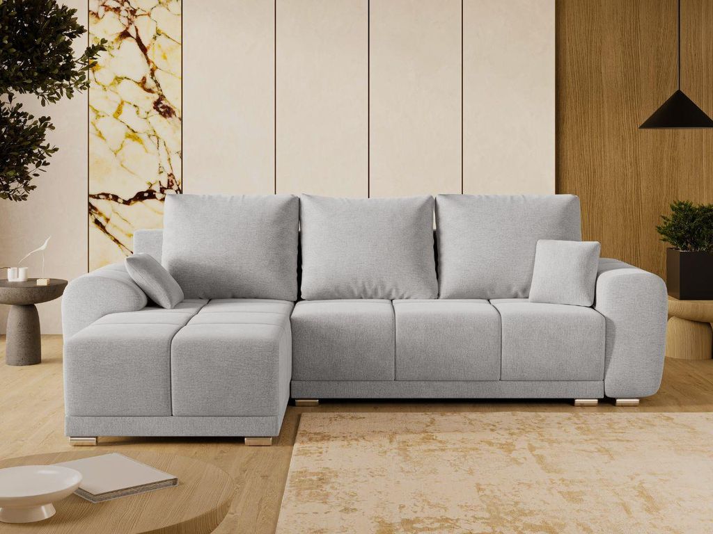 GrainGold Ecksofa L-Form Links Monti - Ecksofa mit Schlaffunktion und Bettkasten - Moderne Ecksofa, Wohnzimmer Ecksofa - Eckcouch Grau (Monolith 84)