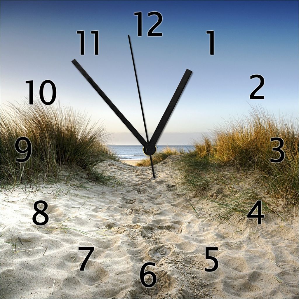 Wallario Design Wanduhr Weg durch die Dünen zum Strand am Meer aus Echtglas, Größe 30 x 30 cm