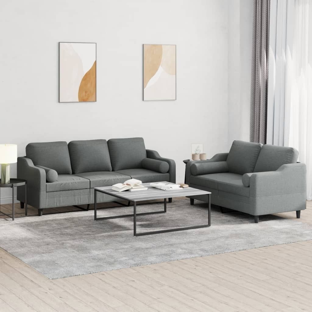 Möbel 2-tlg. Sofagarnitur mit Kissen Dunkelgrau Stoff - Klassische Sofas 3201851