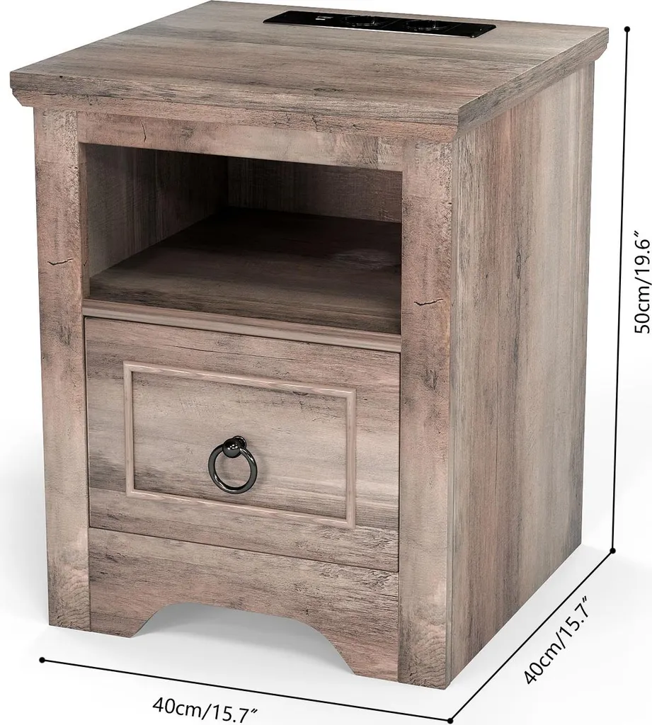 Petite table d'appoint de chambre avec prises USB et éclairage LED doux