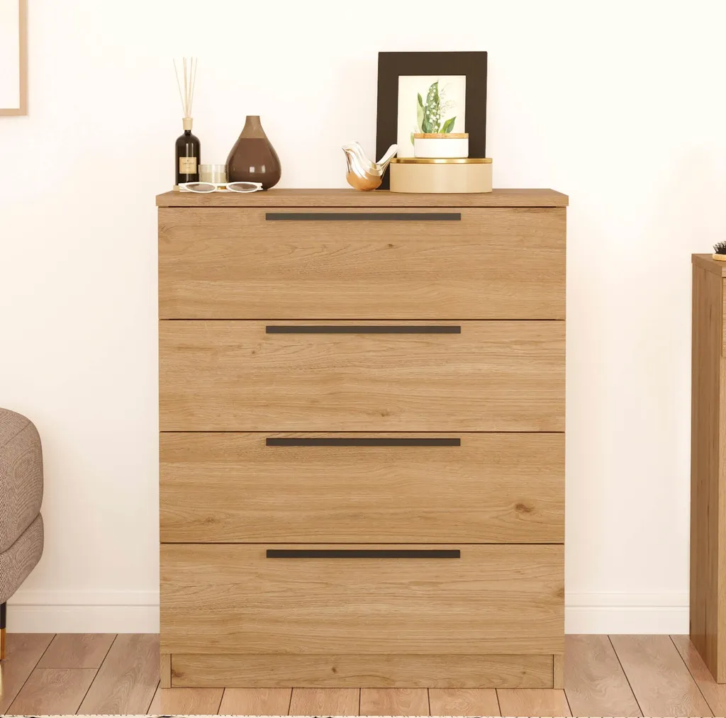 Commode 4 tiroirs Rebecca Mobili Aoki 87,5x72x42 cm bois et fer marron