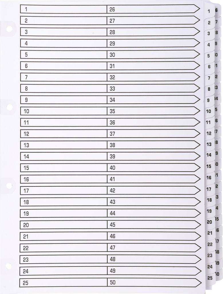 Exacompta 4x Register 50 Taben von 1 bis 50 A4 Weiß MWD1-50Z