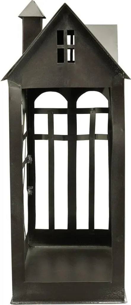 Lanterna Nera da Interno 41 cm | Portacandela Decorativo con Finestre