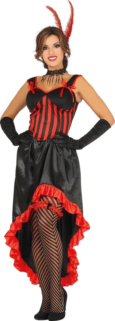 Cowboy Can Can Tänzerin Kostüm Burlesque Karneval Fasching Theater Kostümierung schwarzes Rot Feder Kopfschmuck, Größe: 42 - 44 (L) Farbe: Rot