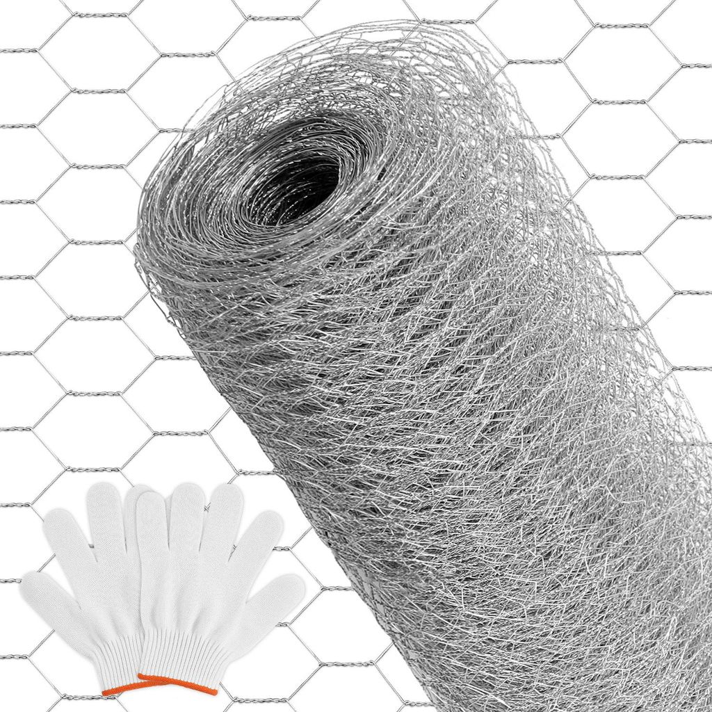 Izrielar Sechseckgeflecht Volierendraht Hasendraht 1x 25 m Drahtzaun verzinkt silber Maschendraht 0,8 mm Drahtstärke inklusive Handschuhe