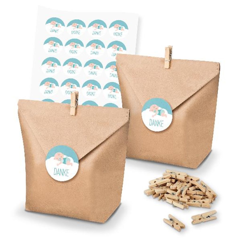 itenga SET 24x Geschenktüten + Klammern Danke / Baby auf Produktbild 