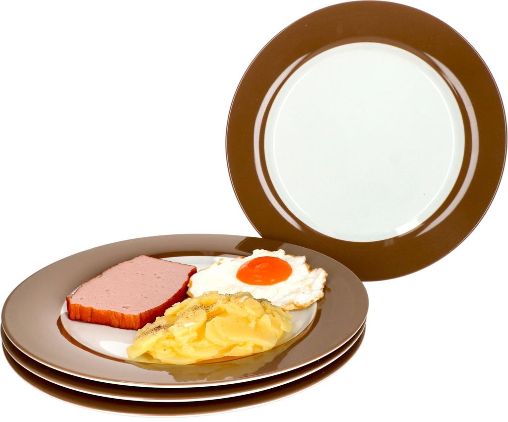 4er Set Nougat Doppio Speiseteller Weiß-Braun Porzellan Essteller flach 4 Pers. Ritzenhoff