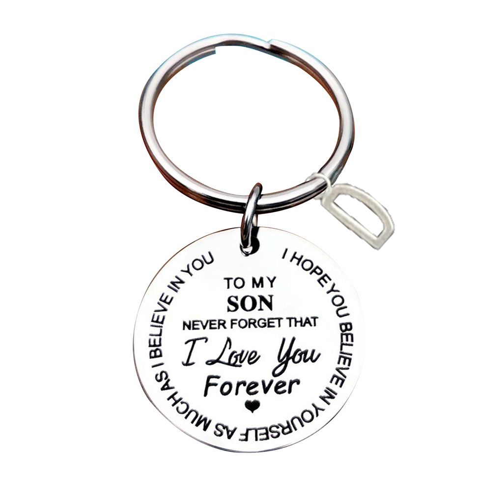 Schlüsselanhänger, umweltfreundlicher englischer Buchstabe, bedruckt, Edelstahl, DIY-Auto-Schlüsselanhänger, Zubehör als Geschenk-D Sohn