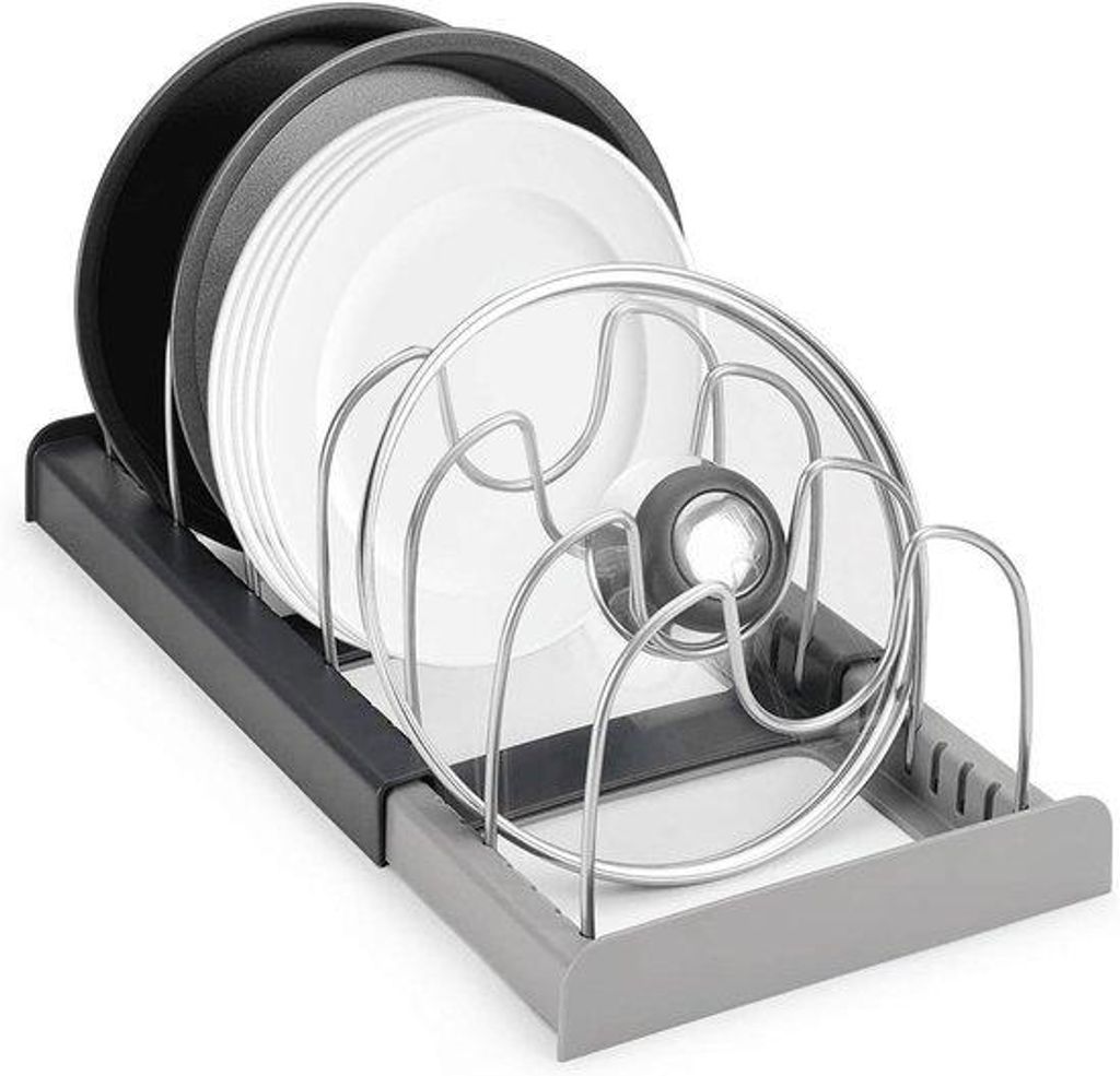 Edelstahl Organizer für 6 Töpfe, Küchenablage, Servierhilfe, silber, kompakt