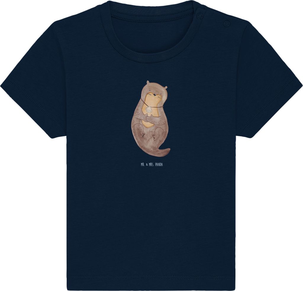 Mr. & Mrs. Panda Babyshirt Otter Muschel 12. - 18. Monat - French Navy - Geschenk, Organic Baby Shirt, Medaillon, Oberteil, Top, Süß, Kinder, Bü...