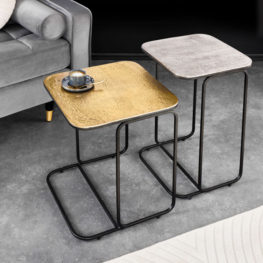 riess-ambiente 2er Set Beistelltisch ABSTRACT 55cm gold silber schwarz Metall Couchtisch Tisch Tisch-Set Ablage Kaffeetisch