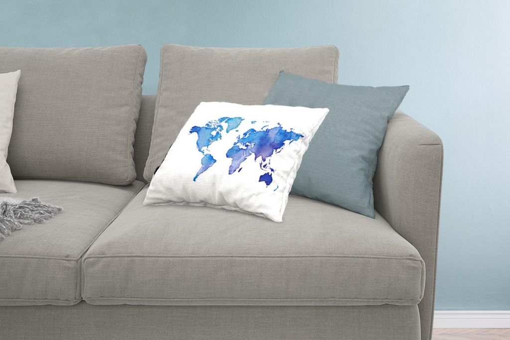 MuchoWow Zierkissen Sofakissen Wohnzimmer Dekokissen 60x40 cm Weltkarte - Aquarell - Violett - Kopfkissen - Polster mit Foto