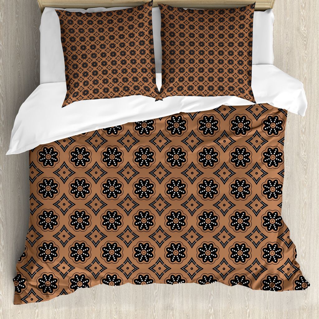 ABAKUHAUS Aboriginal Bettbezug Set für Einzelbetten, Geometric Floral Folk, Milbensicher Allergiker geeignet mit Kissenbezug, 155 cm x 220 cm - 80...