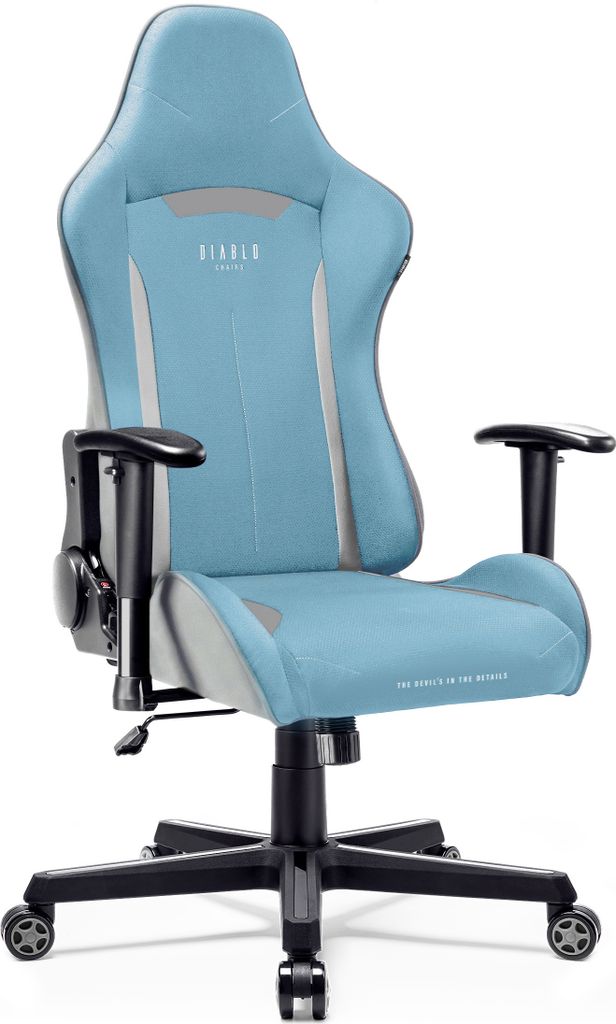 Diablo X-ST4RTER Gaming Stuhl Chair Bürostuhl Schreibtischstuhl Ergonomisch Stoffbezug 2D Armlehnen Kippmechanismus, Farbe: Hellblau
