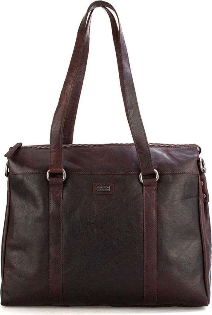 SPIKES & SPARROW Leder Schultertasche Businesstasche mit Laptopfach Bronco Business Bag Dark Brown dunkelbraun