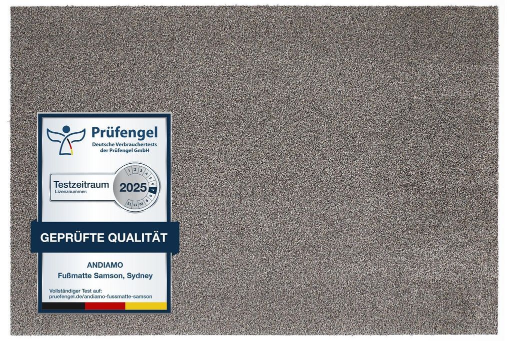Baumwoll-Fußmatte in Granit, ca. 100 x 150 cm, mit Testsiegel – Blattschuss.
