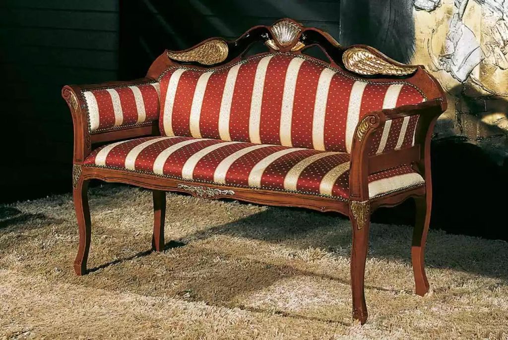 Klassische Sitzbank Polster Möbel Barock Stil Textilbank Zweisitzer