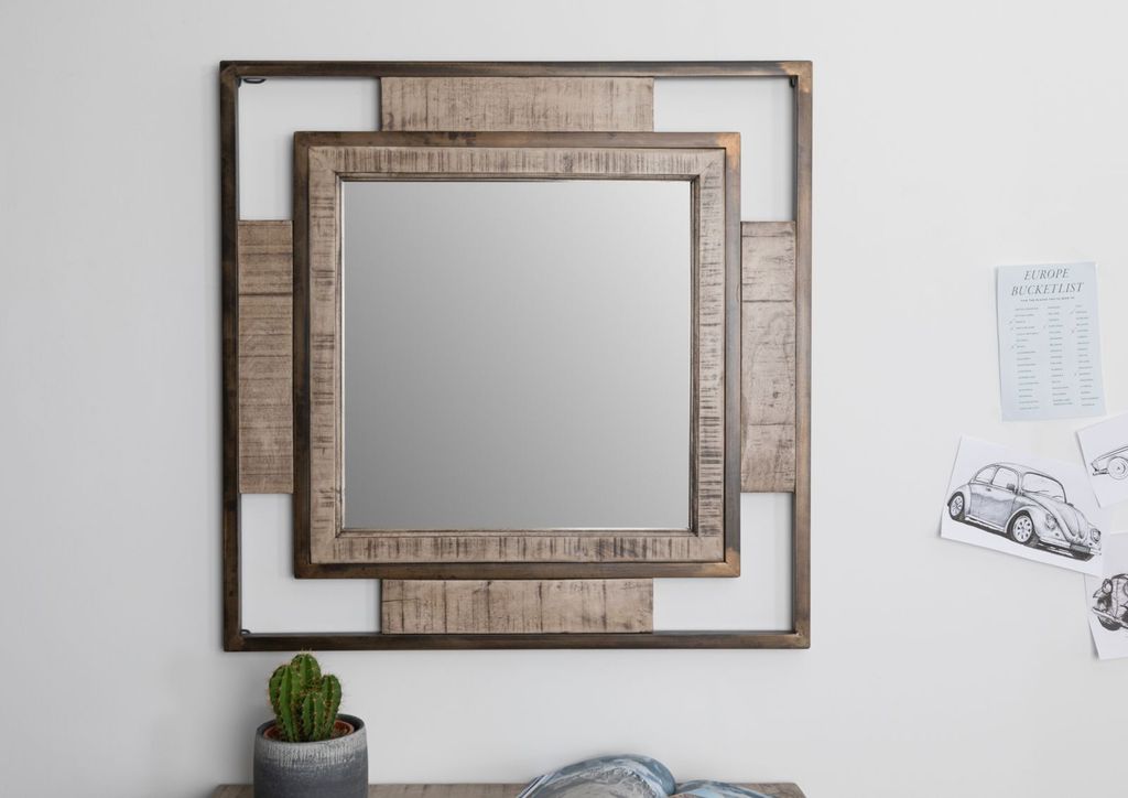 MASSIVMOEBEL24 Spiegel Mango 92x4x92 braun lackiert HEAVY Produktbild 
