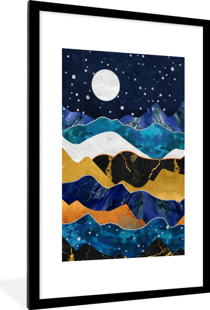 MuchoWow® Gerahmtes Poster Nacht - Gold - Marmor - Abstrakt Produktbild 