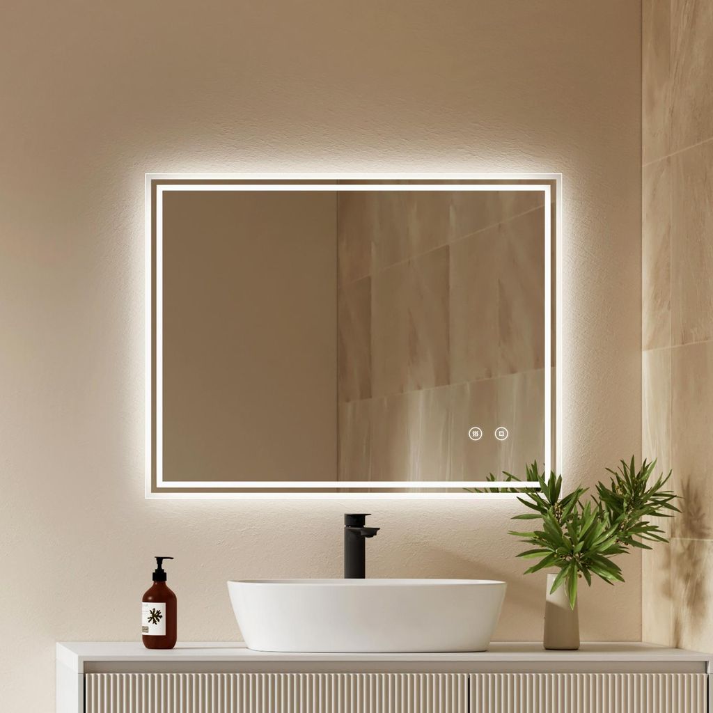 EMKE LED Badspiegel 90x70cm. Wandspiegel met koudwit licht. Productafbeelding 