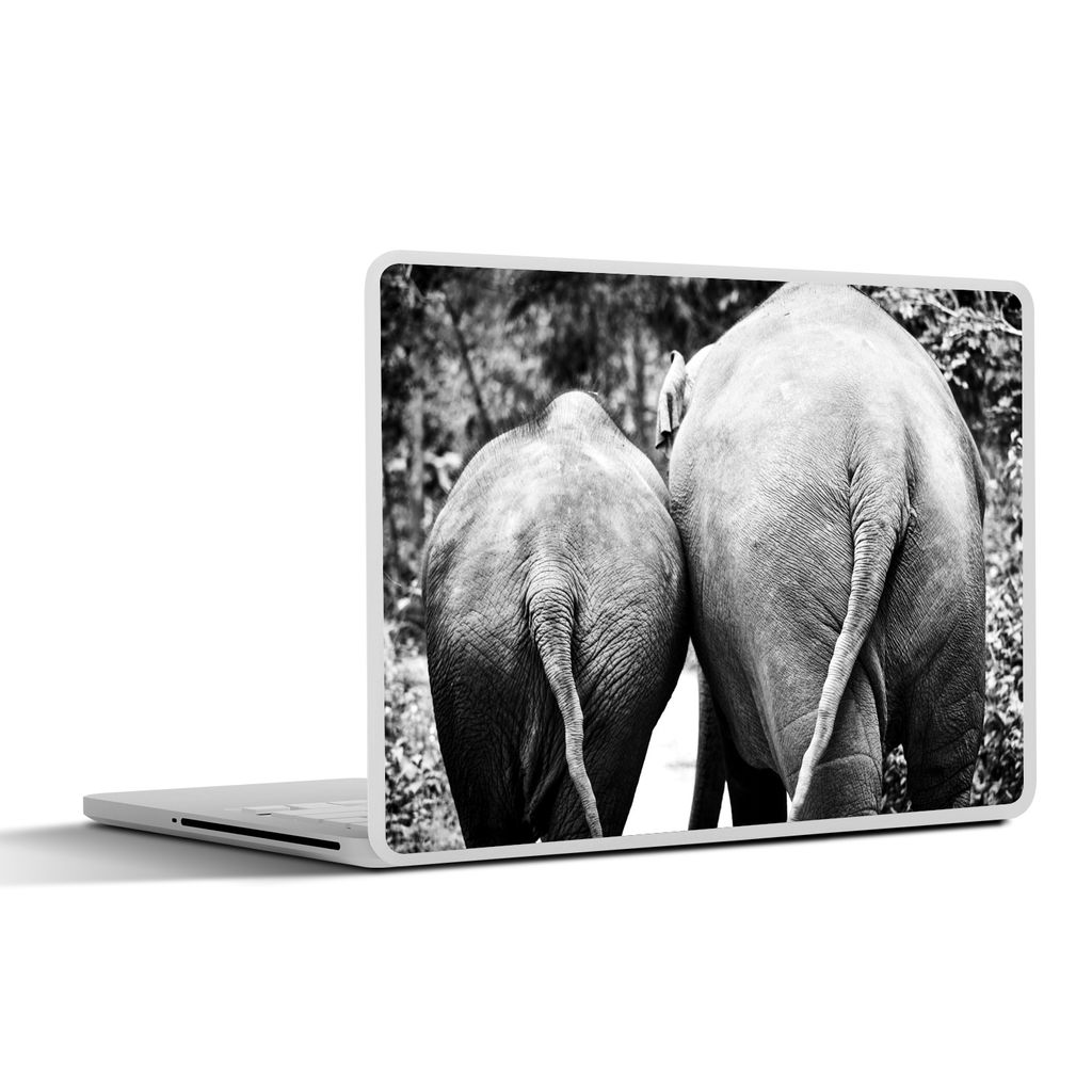 MuchoWow Laptop Aufkleber Sticker Cover Zwei Elefanten gehen in den Wald - schwarz und weiß 30x22 cm - Laptop-Sticker