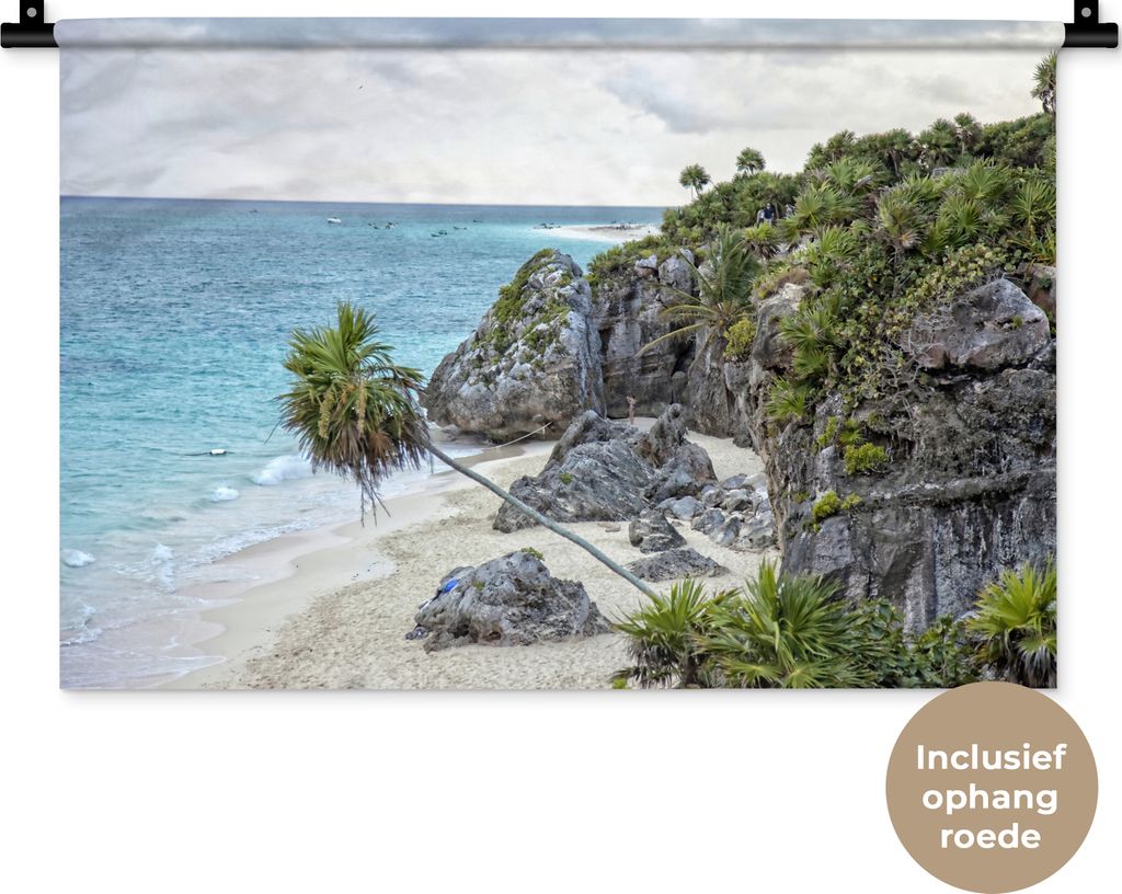 MuchoWow Wandteppich Wandbehang Strand im mexikanischen Tulum mit Ruinen 60x40 cm Tapisserie Dekoration Wandtuch - Wanddekorationen