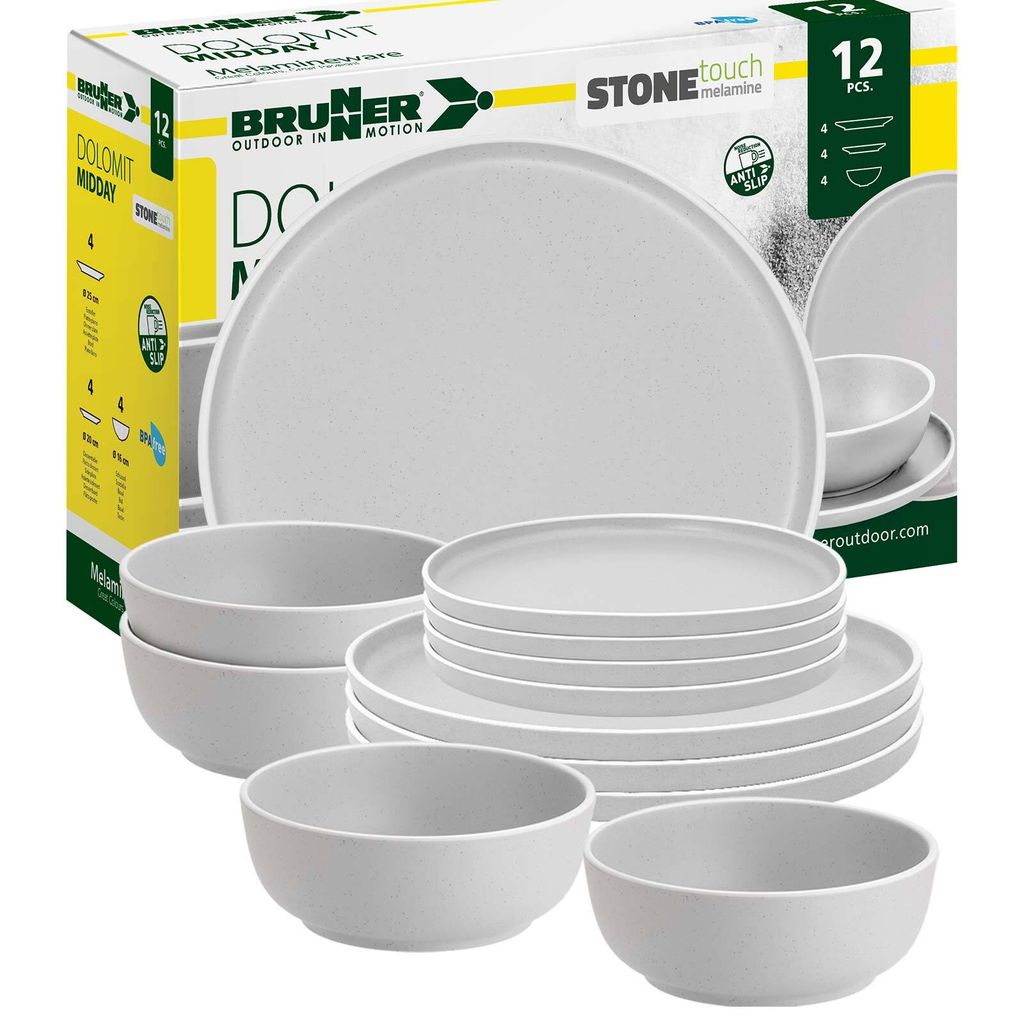 BRUNNER Camping Geschirr Set 4 Personen | Anti-Slip | Midday DOLOMIT, 12-tlg.